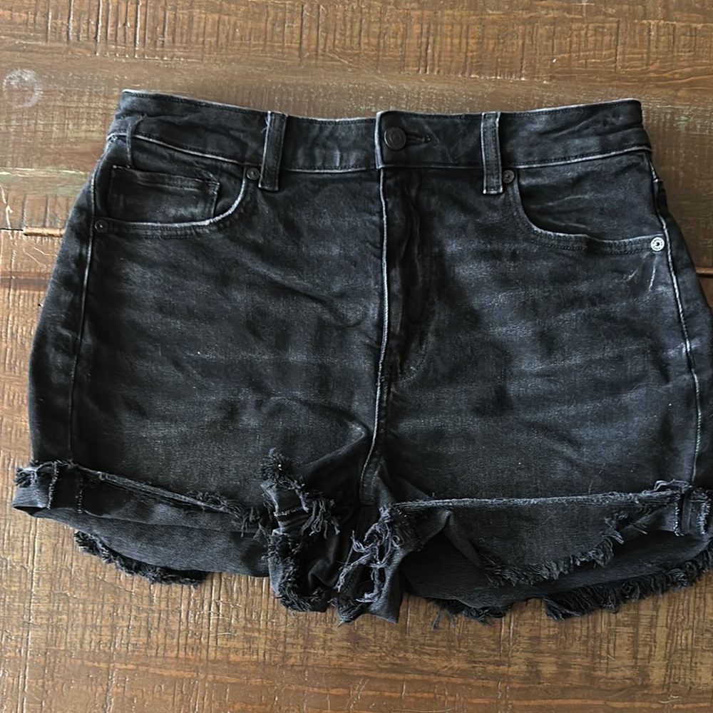 American Eagle Outfitters Black Jean Shorts Distressed Frayed Hem
